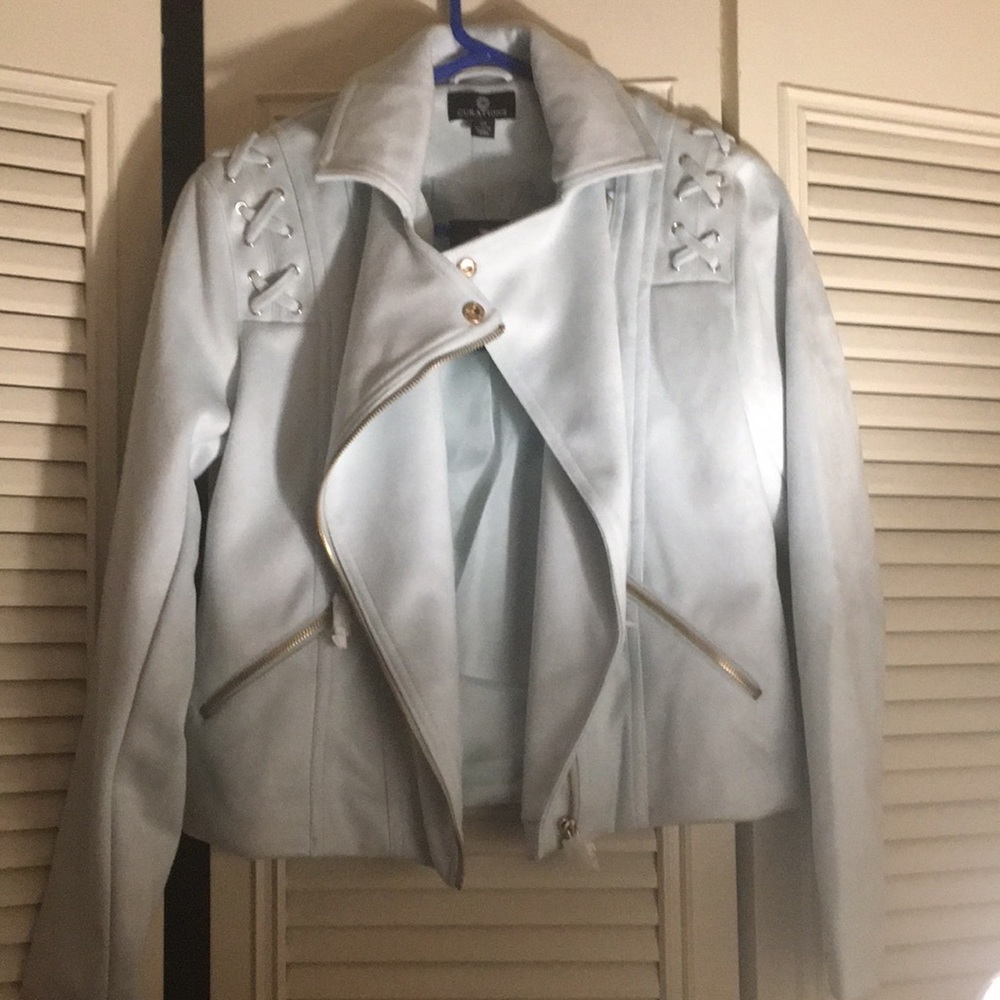 Curations new  faux suede powder blue moto jacket